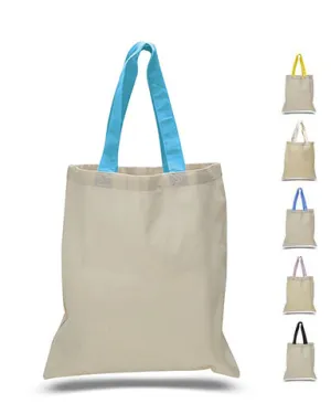 12 ct Wholesale Tote Bags With Color Handles 100% Cotton - By Dozen